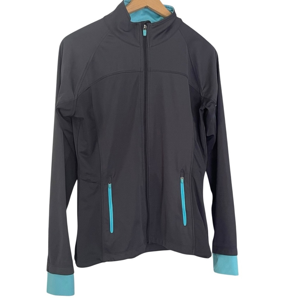 Athleta Floral Dipsea‎ Grey and Blue Full Zip Running Jacket Size Medium